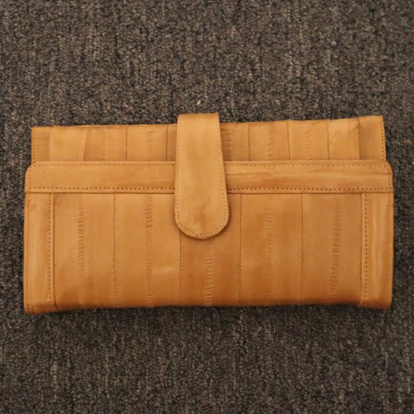 Eel Skin Clutch Purse With Many Compartments - Vintage - Holds Cards, Banknotes - Picture 1 of 7